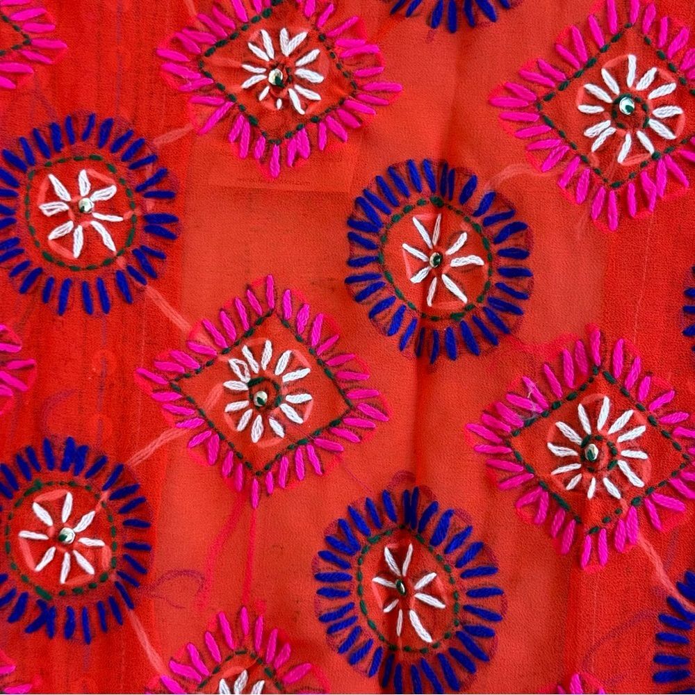 NWT Rhea Vibrant Rhea Red Hand-Embroidered Women's Kimono Style Sheer Jacket- OS - Picture 7 of 8